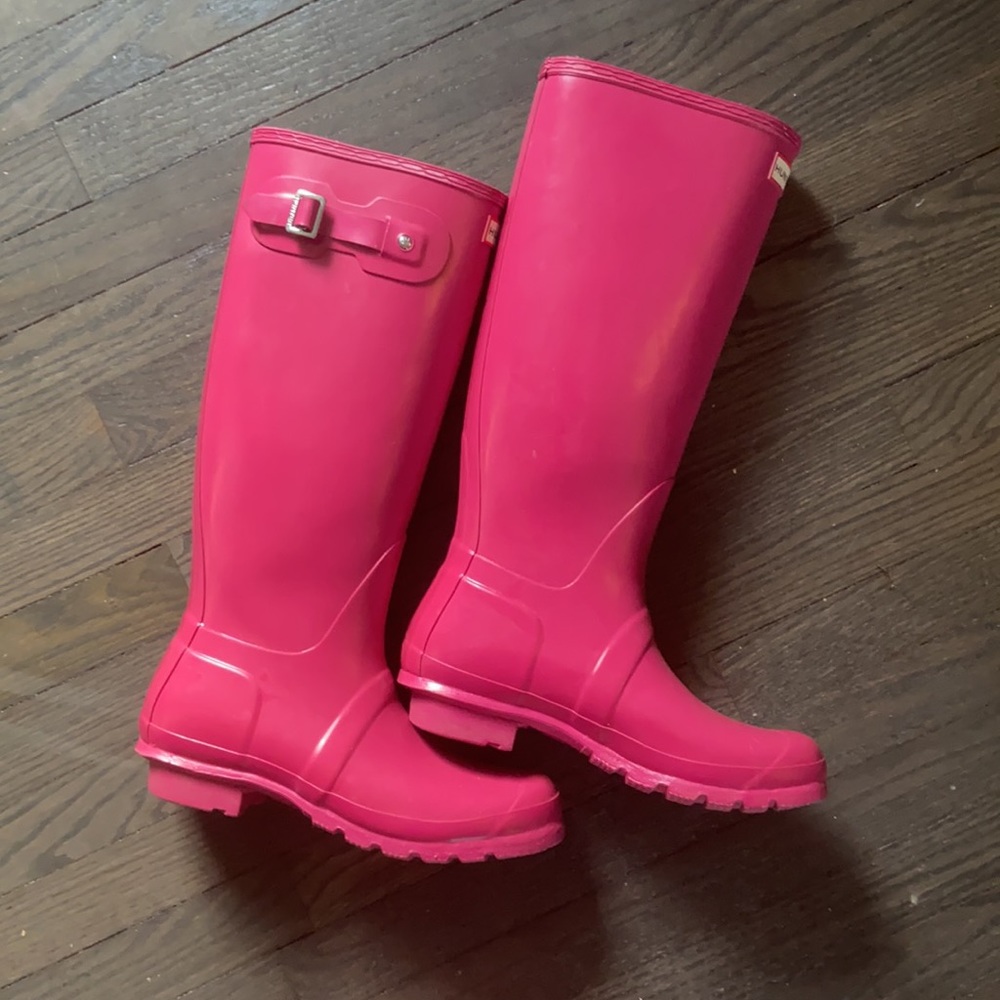 Pink tall hunter boots